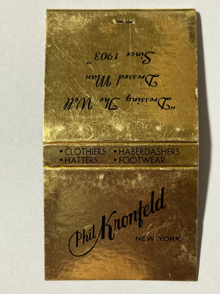 "Phil Kronfeld NYC Clothier" Vintage Feature Matchbook