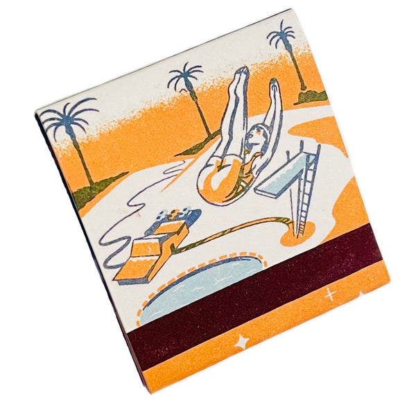 "THE DIVING HOLE" Retro Feature Matchbook -Die Cut Shaped Swimming Pool in Front Cover