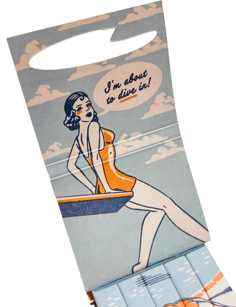 "THE DIVING HOLE" Retro Feature Matchbook -Die Cut Shaped Swimming Pool in Front Cover