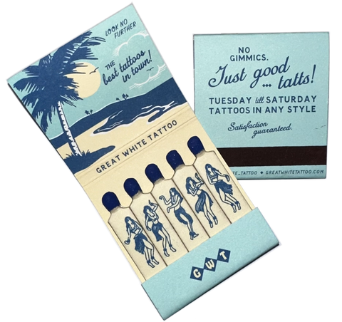 "Great White Tattoo" Retro Feature Tiki Matchbook