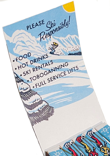 "The Bunny Hill" Skiing Retro Feature Matchbook with Illustrated Skis Spot Strikers!